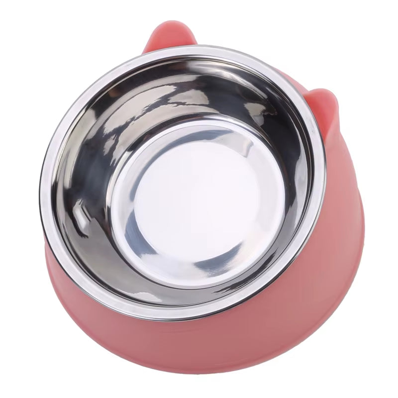 Cat Bowl Lovely Creative Inclined Kitten Puppy Food Feeding Bowls Stainless Steel Cats Drinking Feeder Pet Dogs Cats Feeders