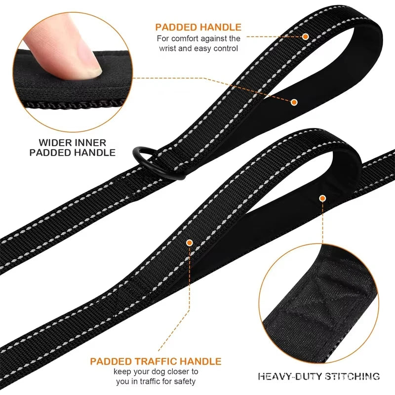 180Cm Double Handle Dog Leash, Double-Sided Reflective Night Safety, Suitable for Small to Medium Dogs