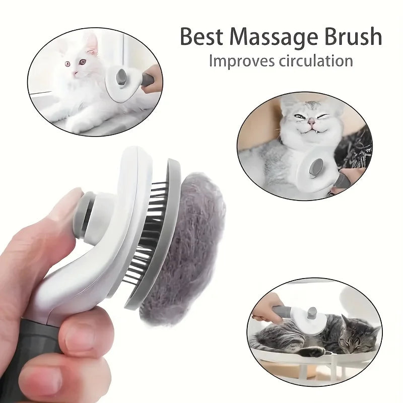 One-Click Pet Hair Removal Comb for Effortless Grooming with Automatic Function