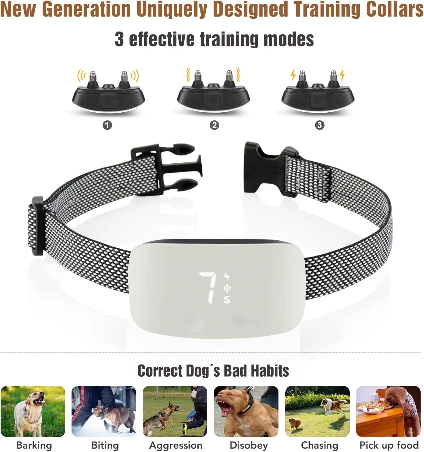Smart Dog Bark Collar, Automatic Bark Training Collar with 3 Modes Sound/Vibration/Shock