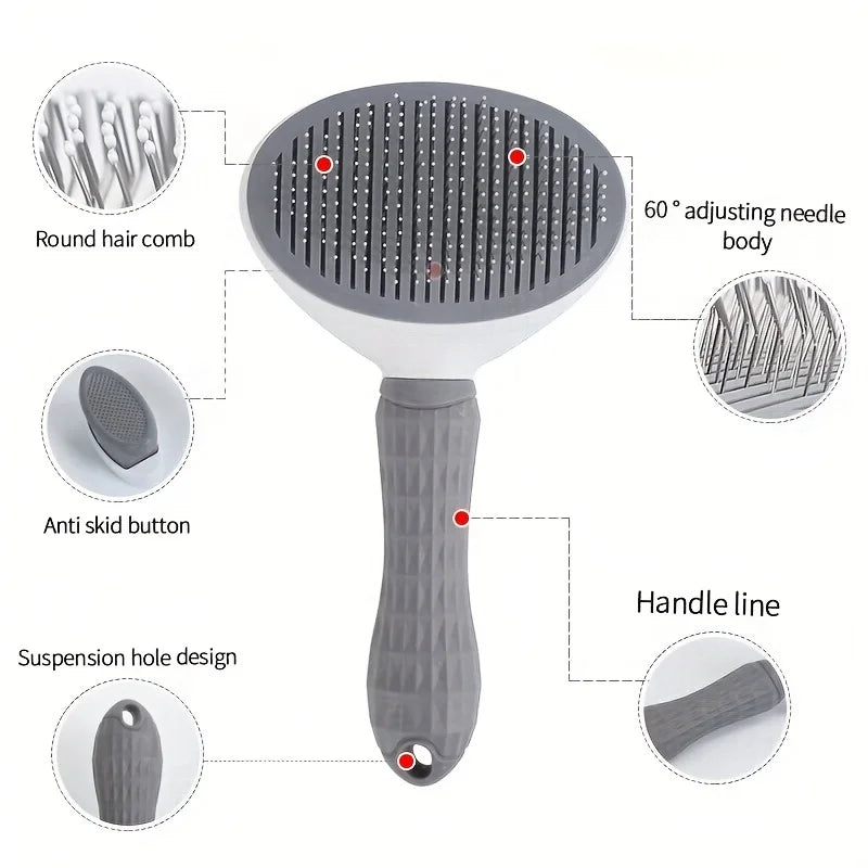 One-Click Pet Hair Removal Comb for Effortless Grooming with Automatic Function