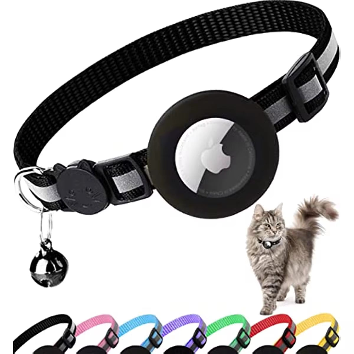 Airtag Collar Breakaway, Reflective Kitten Collar with Apple Air Tag Holder and Bell for Cats, 0.4 Inches