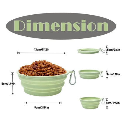 2Pcs Collapsible Pet Silicone Dog Food Water Bowl Outdoor Camping Travel Portable Folding Supplies Dishes with Carabiner